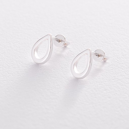 Сережки-пусети Маленькі крапельки в сріблі 1.1 * 0.8 см 122498 2