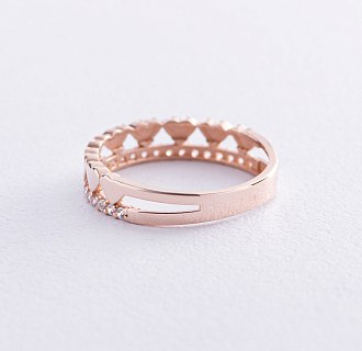 Золотое кольцо "Сердечки" с фианитами к07044 №5