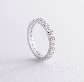 Кольцо с дорожкой камней в белом золоте (фианиты) к07390