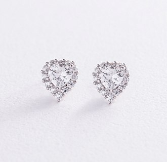 Серебряные серьги - пусеты "Сердечки" с фианитами 123295б