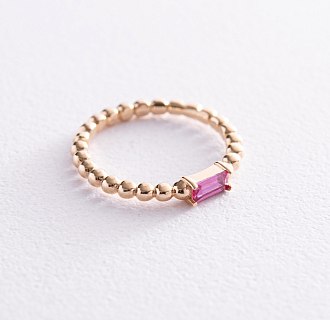 Золотое кольцо "Аннабель" с розовым фианитом к07181 №3