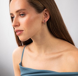 Золотые серьги - пусеты "Kelly" (черные фианиты) с09567 №2