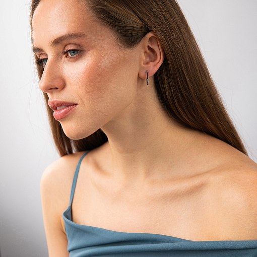 Золотые серьги - пусеты "Kelly" (черные фианиты) с09567 2