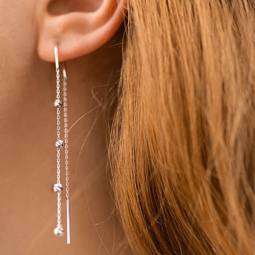 Сережки - протяжки з кульками (біле золото) с09057 2