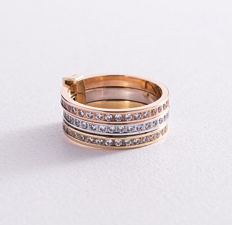 Золотое тройное кольцо з фианитами к01913 №3