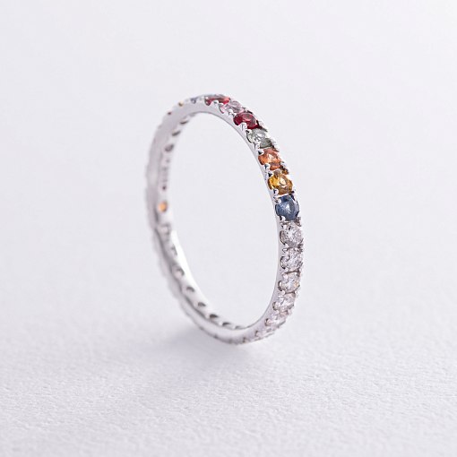 Золотое кольцо с разноцветными сапфирами и бриллиантами кб0504gl