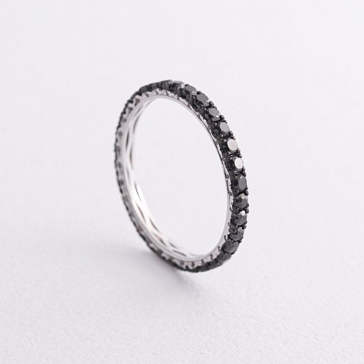 Золотое кольцо с дорожкой черных бриллиантов кб0618gm