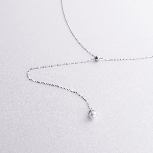 Колье - галстук "Жемчужина на цепочке" в белом золоте (регулируемая длина) кол02636 3