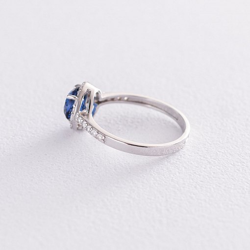 Серебряное кольцо с белыми и синими фианитами 112582 2