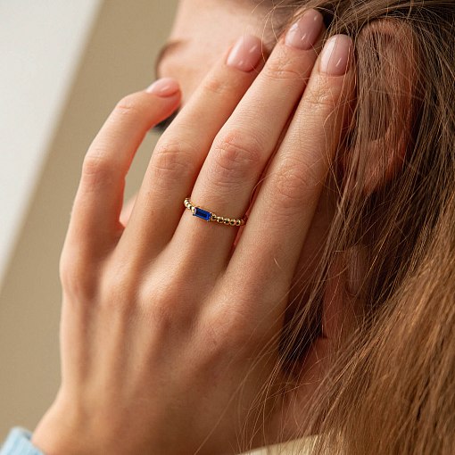 Золотое кольцо "Аннабель" с синим фианитом к07182 6