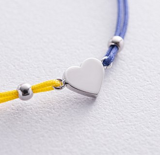 Браслет "Украинское сердце" в белом золоте (синяя и желтая нить) б05276 №3