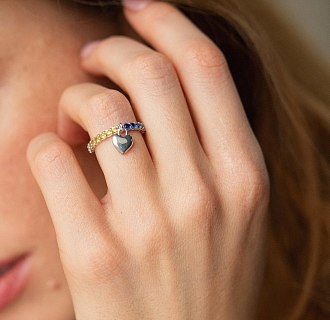 Серебряное кольцо "Сердечко" с синими и желтыми камнями 069890 №4