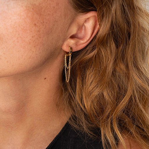 Сережки - кільця з ланцюжками в жовтому золоті с09021 3