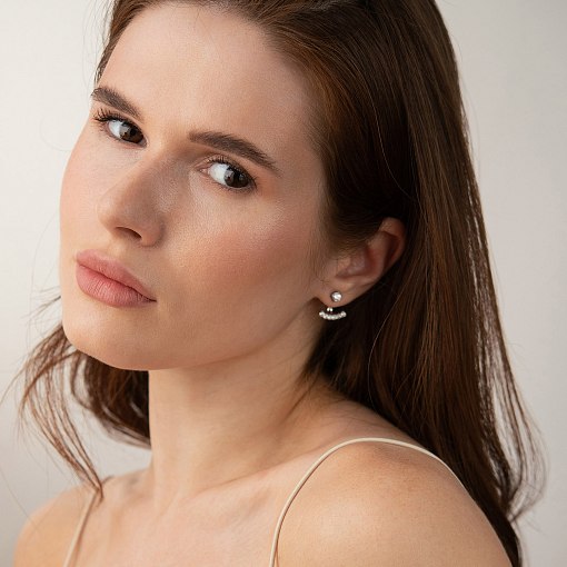 Сережки - джекети  в білому золоті (фіаніти) с09338 6