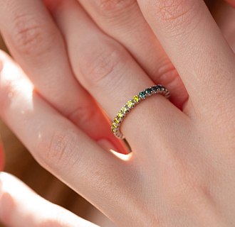 Золотое кольцо с дорожкой камней (синие и желтые бриллианты) кб0507di №7