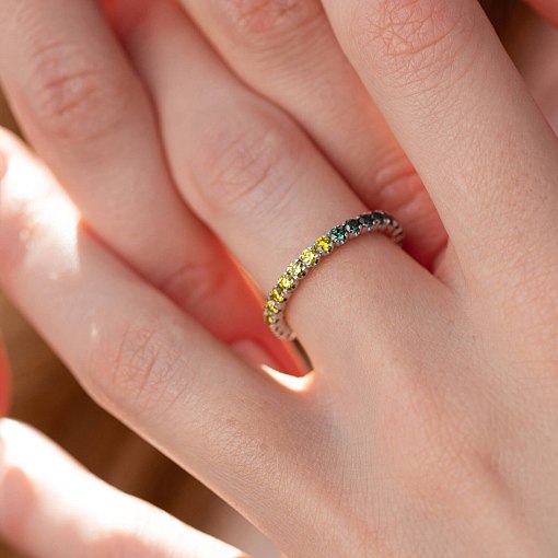 Золотое кольцо с дорожкой камней (синие и желтые бриллианты) кб0507di 7