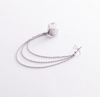 Серьга - каффа "Самолет" в белом золоте с цепочками с08387 №2