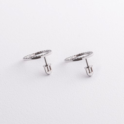 Золотые серьги - пусеты "Круговорот" (черные бриллианты) сб0485м 3