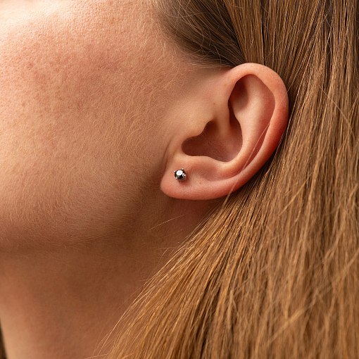 Сережки - пусети з чорними діамантами (біле золото) 336171122 4