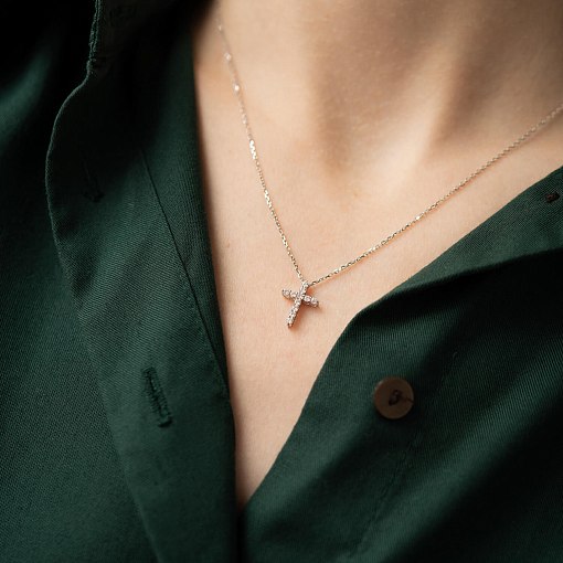 Золотое колье "Крестик" с бриллиантами 738331121 8