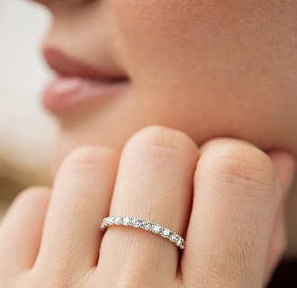 Золота каблучка з доріжкою діамантів кб0612mi №4