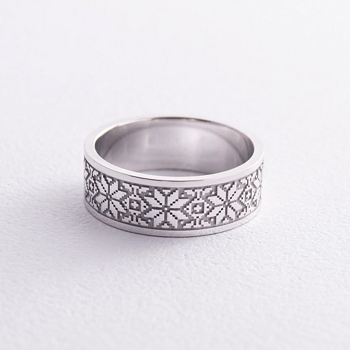 Обручальное кольцо "Вышиванка" в белом золоте 28931100 9