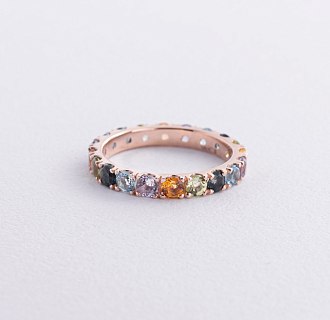 Золотое кольцо с дорожкой разноцветных натуральных камней к07526 №2