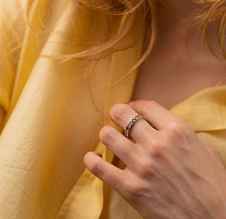 Золотое кольцо с дорожкой разноцветных камней к07582 №6