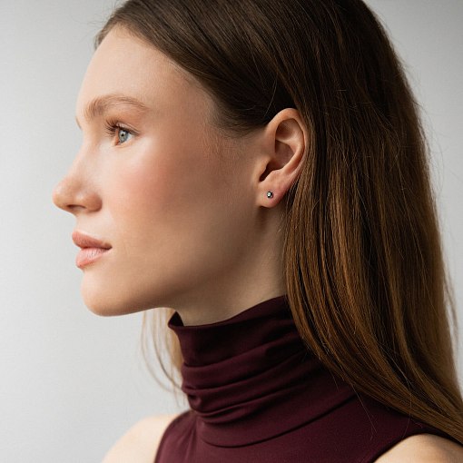 Золоті сережки - пусети з чорними діамантами сб0443y 8