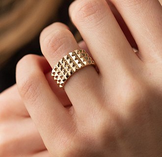 Широкое кольцо "Бьянка" в желтом золоте к07358 №3