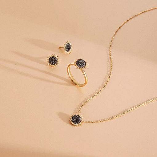 Золотое колье "Подсолнух" с черными бриллиантами 726133122 9