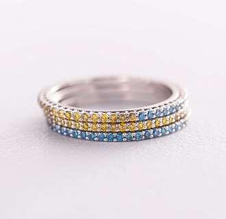 Золотое кольцо с голубыми и желтыми бриллиантами 226831121 №6