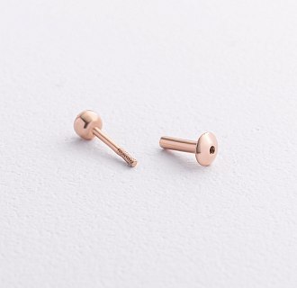 Одиночна сережка в хрящ вушка з фіанітом (червоне золото) 1718ч №2