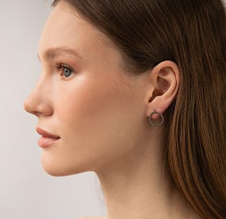 Золотые серьги - пусеты "Круговорот" (черные бриллианты) сб0485м №4