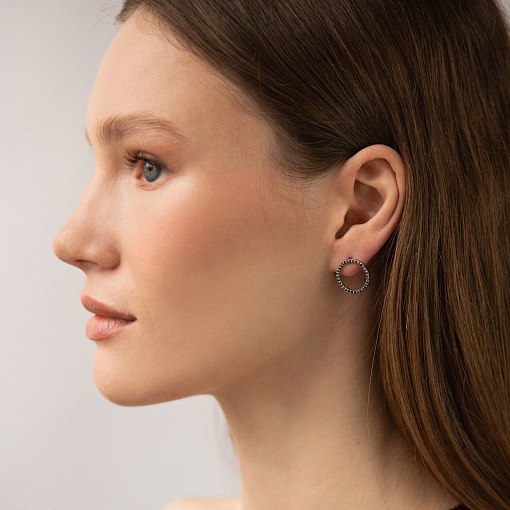 Золотые серьги - пусеты "Круговорот" (черные бриллианты) сб0485м 4