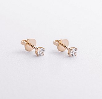 Серьги - пусеты с фианитами (желтое золото) с09641 №2