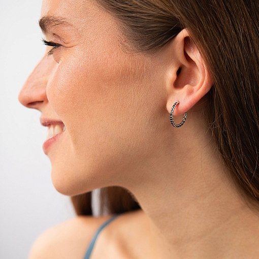 Золотые серьги - пусеты "Kelly" (черные фианиты) с09567 4