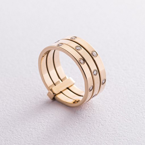 Золотое женское тройное кольцо с фианитами к02620