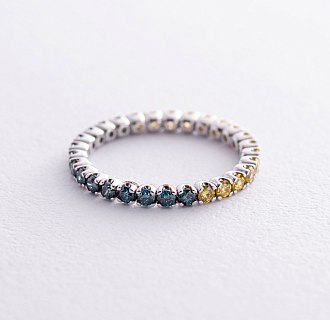 Золотое кольцо с дорожкой камней (синие и желтые бриллианты) кб0507di №5