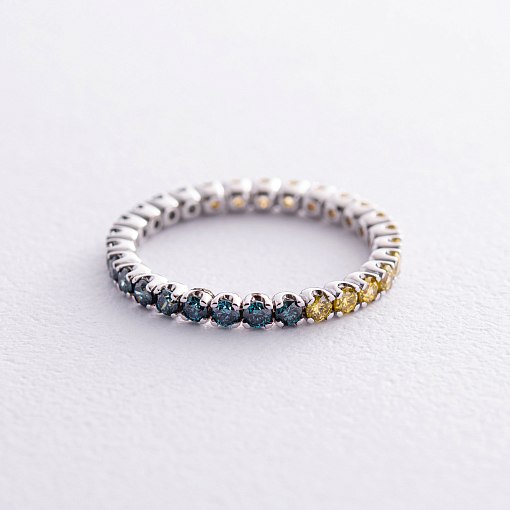 Золотое кольцо с дорожкой камней (синие и желтые бриллианты) кб0507di 5