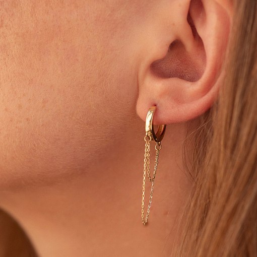 Сережки - кільця з ланцюжками в жовтому золоті с09021 5