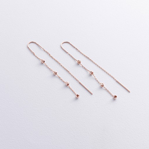 Сережки - протяжки з кульками (червоне золото) с09047 2