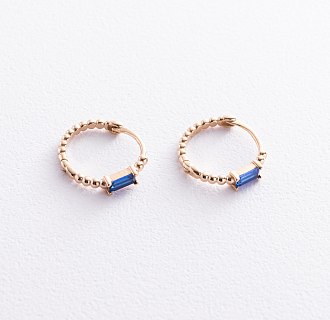 Золотые серьги - кольца "Аннабель" с синими фианитами с08498 №4
