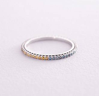 Золотое кольцо с голубыми и желтыми бриллиантами 226831121