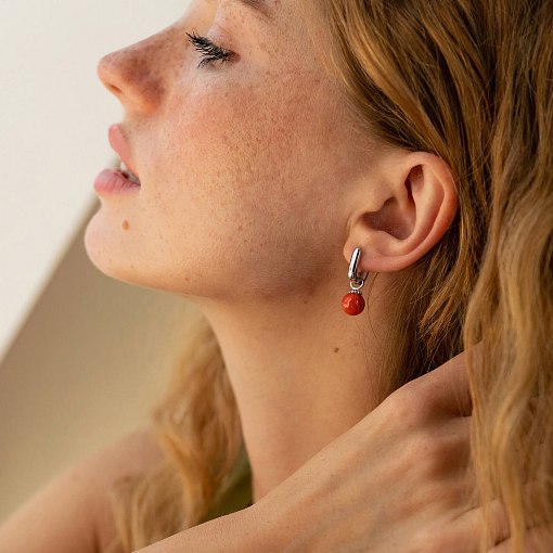 Сережки з коралом (біле золото) с08580 2