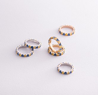 Кольцо с дорожкой голубых и желтых камней (белое золото) к07108 №3