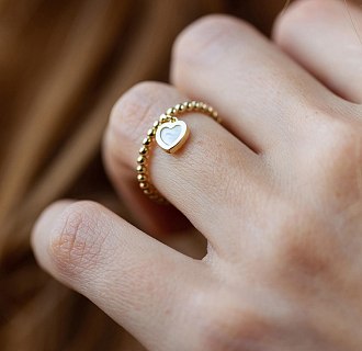 Шариковое золотое кольцо "Сердечко" с перламутром к07950 №4