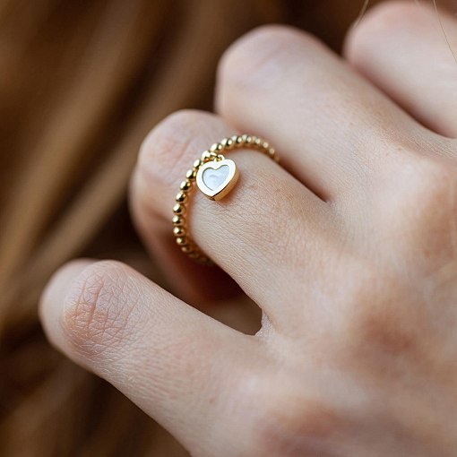 Шариковое золотое кольцо "Сердечко" с перламутром к07950 4