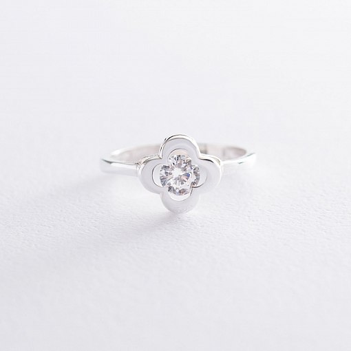 Серебряное кольцо "Клевер" с белым фианитом 112001