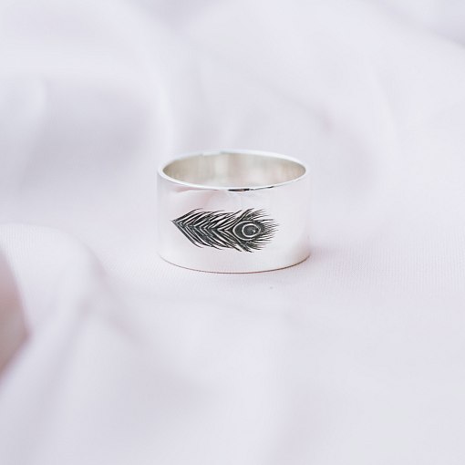 Серебряное кольцо с гравировкой "Перышко" 112143пер 5